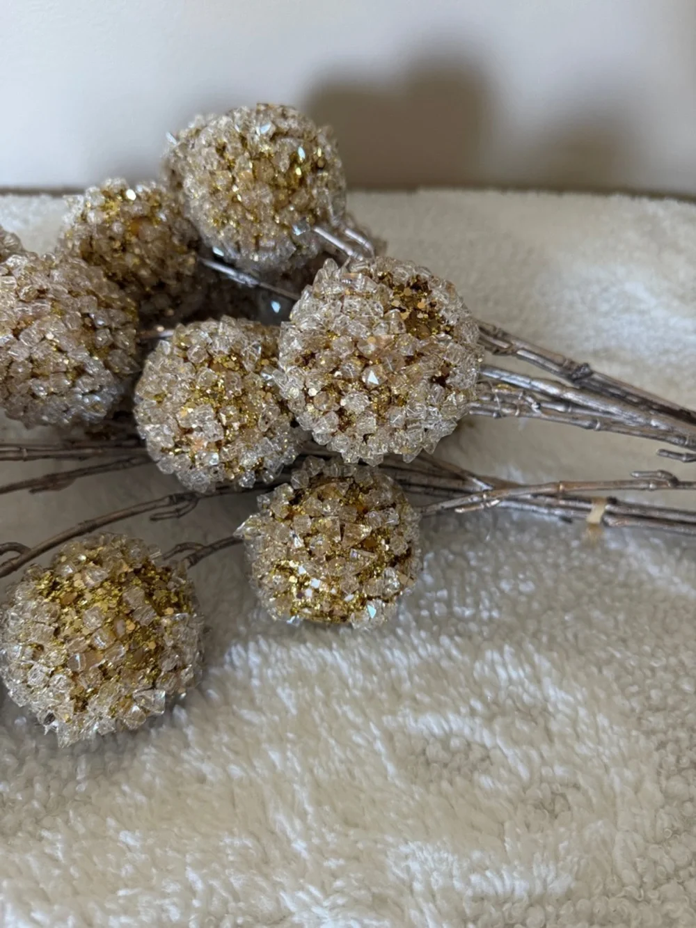 Holiday Christmas Gold Cleat Crystal Snowball Sprays Set of 2 NEW without Tags